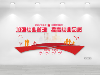 红色简约小区文化墙物业公司文化墙文化墙